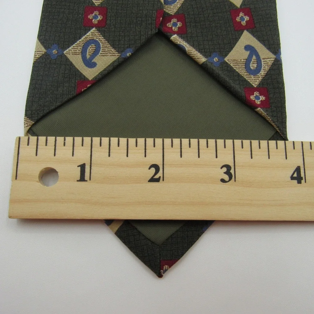 Chaps Necktie Mens OS Green Silk Paisley Diamond Geometric USA Made